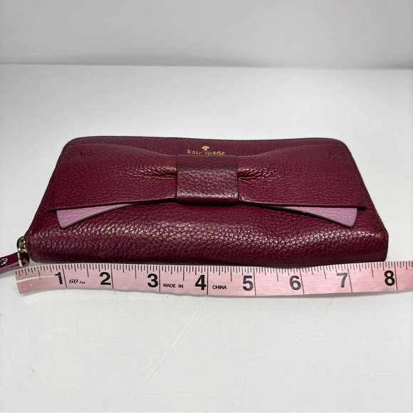 Kate Spade Eden Lane Lacey Zip Around Wallet Merlot Pebbled Leather Bow Accent - Picture 9 of 11